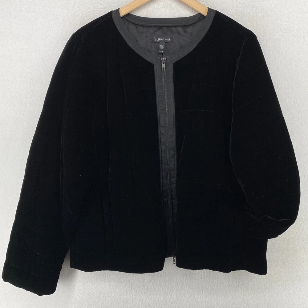 Eileen Fisher Velvet Silk Blend Quilted Jacket Black Size Medium - Picture 2 of 7